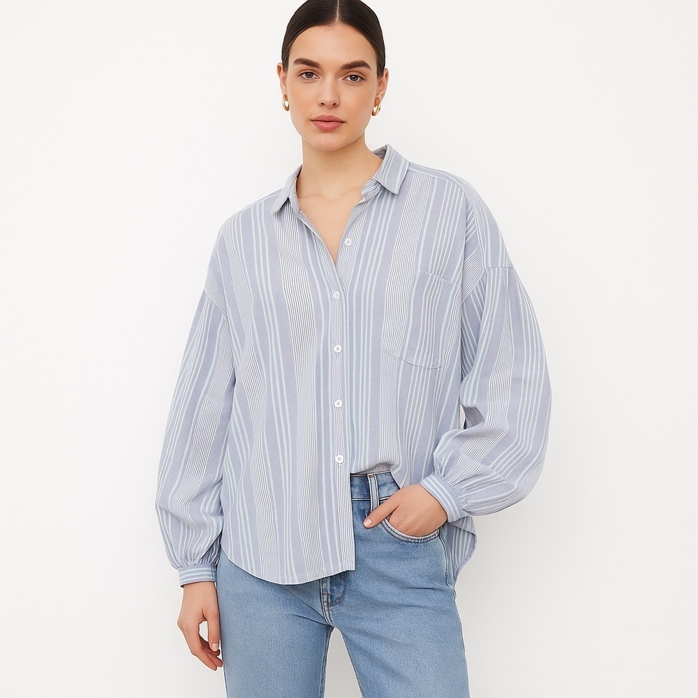 BDG Urban Outfitters Striped Cotton Oversized Open Back Coastal Grandma Shirt M